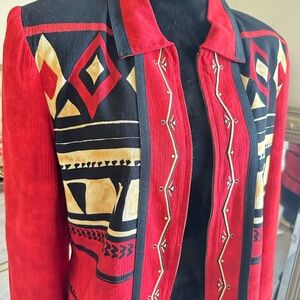 Vintage Nancy Bolen for Citygirl Tribal Pattern Red/Black/Cream Jacket size 10